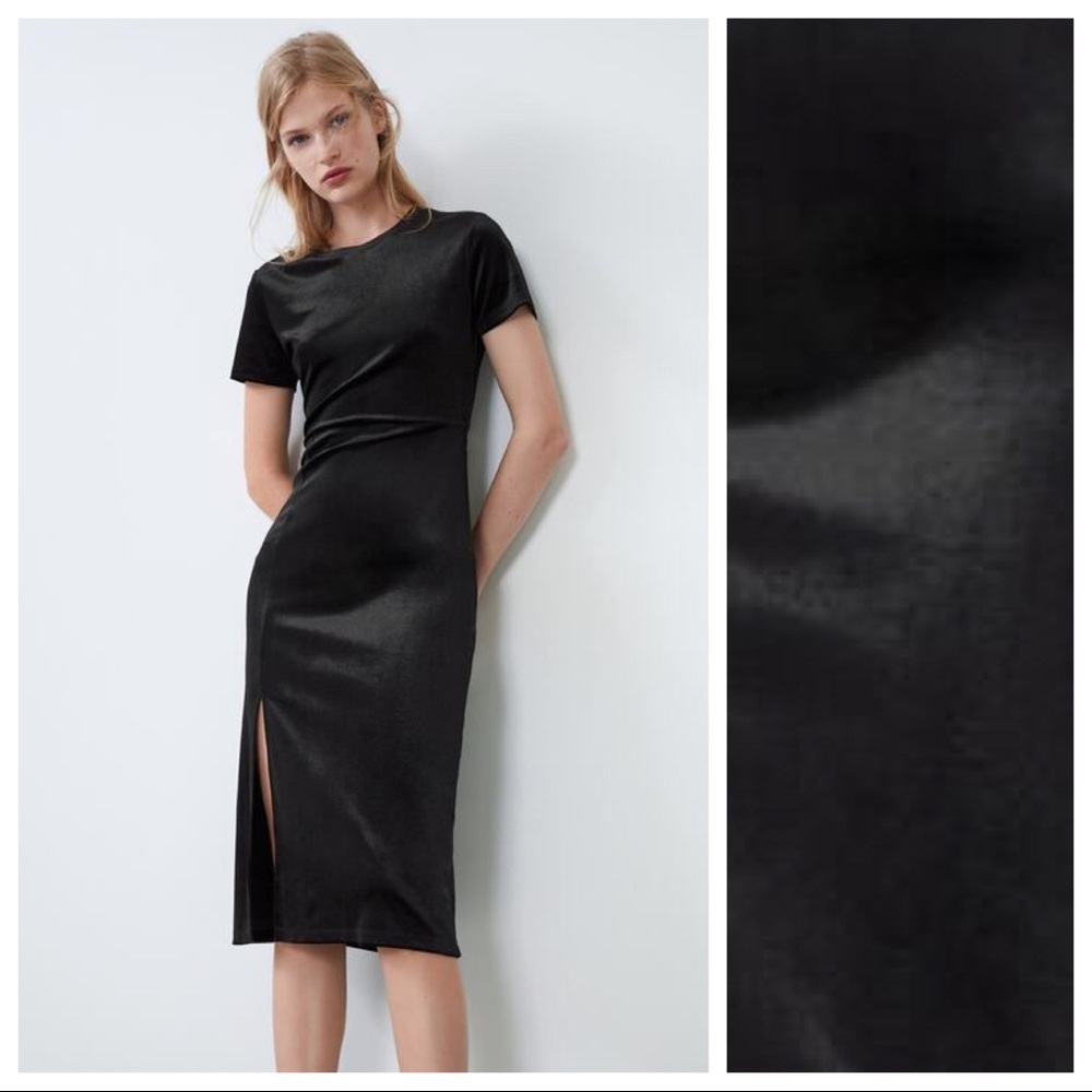 🌹NWT. Zara Black Velvet Mini Dress. Size M. - Picture 2 of 5